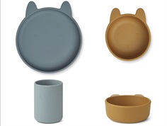 Liewood rabbit/blue multi mix junior dinnerware Cyrus silicone (3-pack)